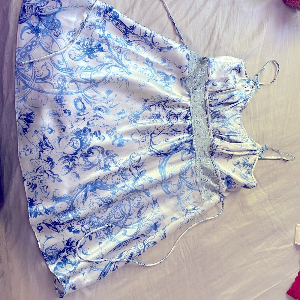 Silk blue dress with lace